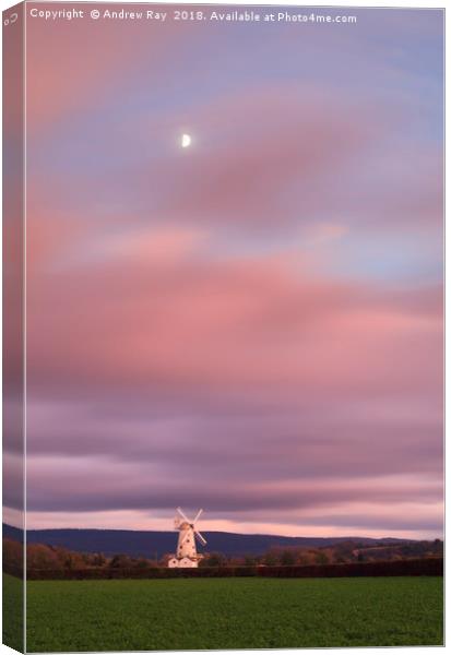 The moon at sunset (Llancayo Windmill) Canvas Print by Andrew Ray