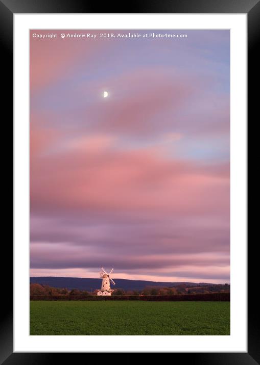 The moon at sunset (Llancayo Windmill) Framed Mounted Print by Andrew Ray