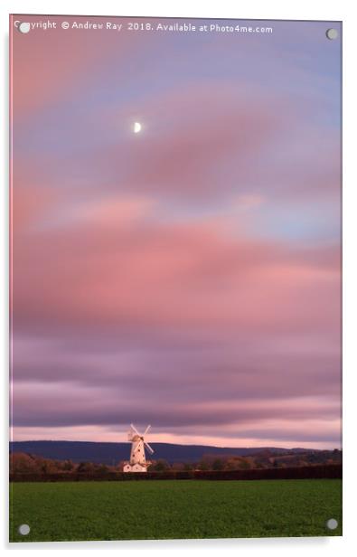 The moon at sunset (Llancayo Windmill) Acrylic by Andrew Ray