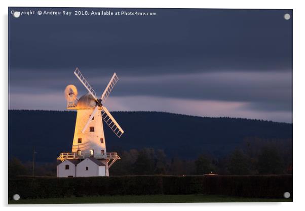Twilight at Llancayo Windmill Acrylic by Andrew Ray