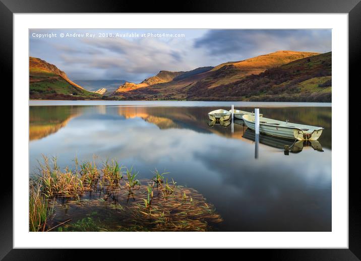 Boats and reflections (Llyn Nantlle) Framed Mounted Print by Andrew Ray