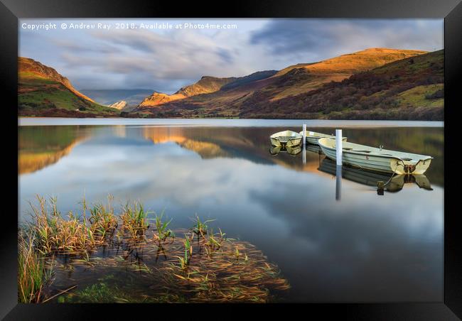 Boats and reflections (Llyn Nantlle) Framed Print by Andrew Ray