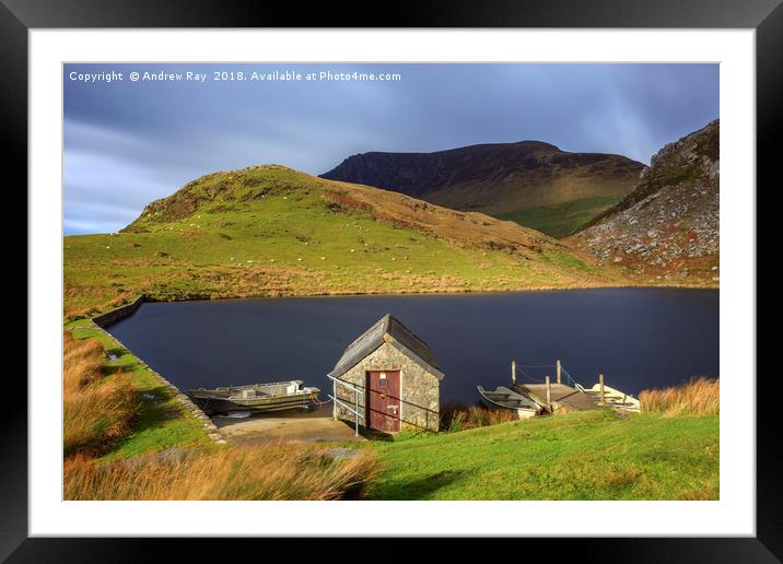 Boat house (Llyn Dywarchen) Framed Mounted Print by Andrew Ray