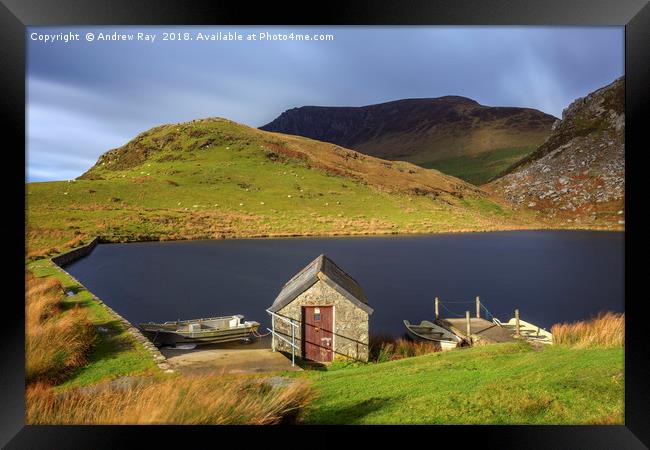 Boat house (Llyn Dywarchen) Framed Print by Andrew Ray
