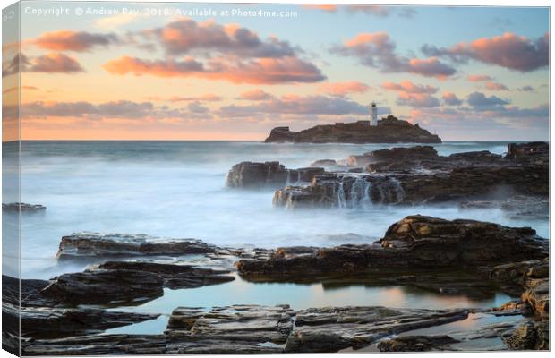 Godrevy Lighthouse at sunset Canvas Print by Andrew Ray