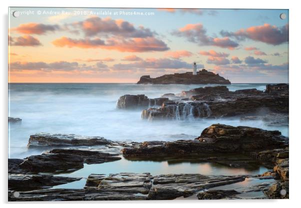Godrevy Lighthouse at sunset Acrylic by Andrew Ray