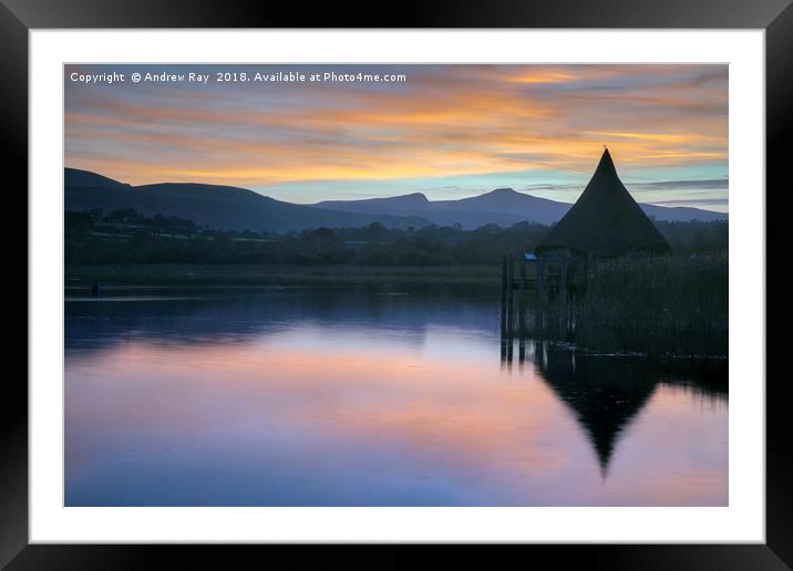 Llangorse Lake at sunset Framed Mounted Print by Andrew Ray