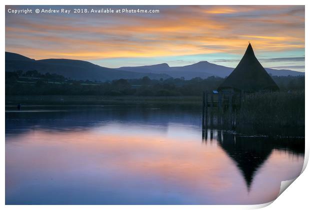 Llangorse Lake at sunset Print by Andrew Ray