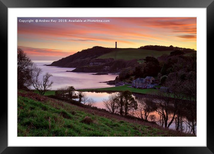 Polridmouth Cove at sunset Framed Mounted Print by Andrew Ray