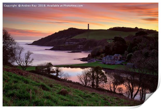 Polridmouth Cove at sunset Print by Andrew Ray