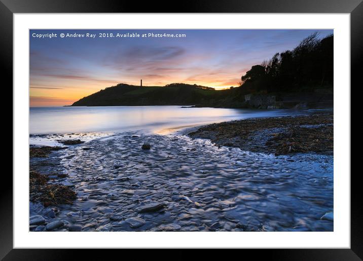 Stream at sunset (Polridmouth Cove) Framed Mounted Print by Andrew Ray