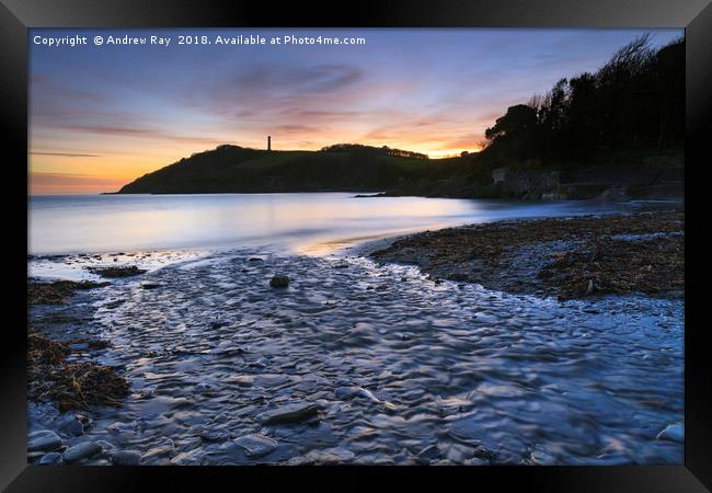 Stream at sunset (Polridmouth Cove) Framed Print by Andrew Ray