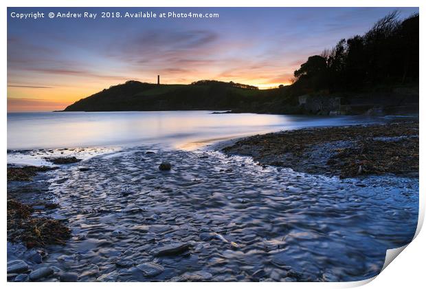 Stream at sunset (Polridmouth Cove) Print by Andrew Ray