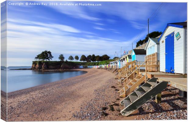 Beach huts at Corbyn Head Beach (Torquay) Canvas Print by Andrew Ray
