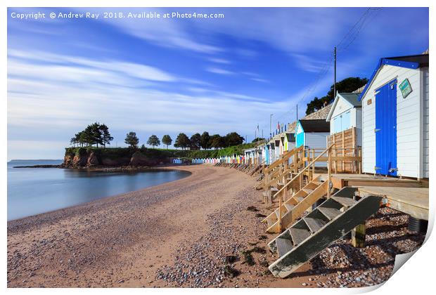 Beach huts at Corbyn Head Beach (Torquay) Print by Andrew Ray