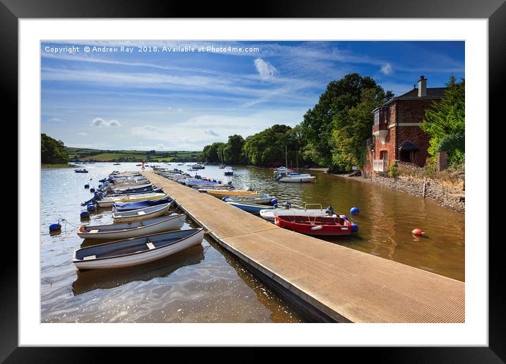 Boats at Stoke Gabriel Framed Mounted Print by Andrew Ray