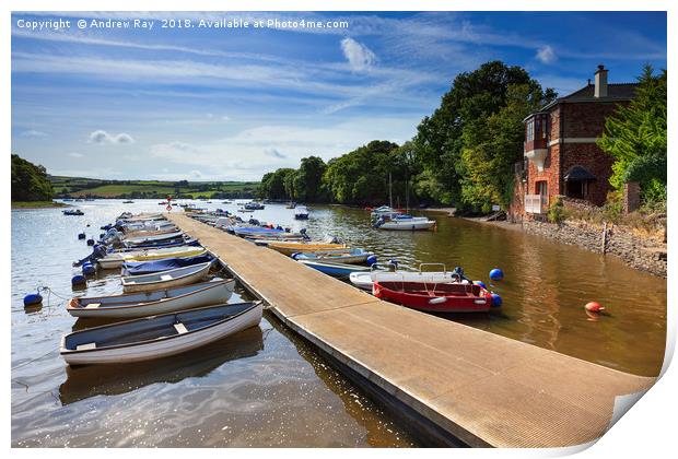 Boats at Stoke Gabriel Print by Andrew Ray