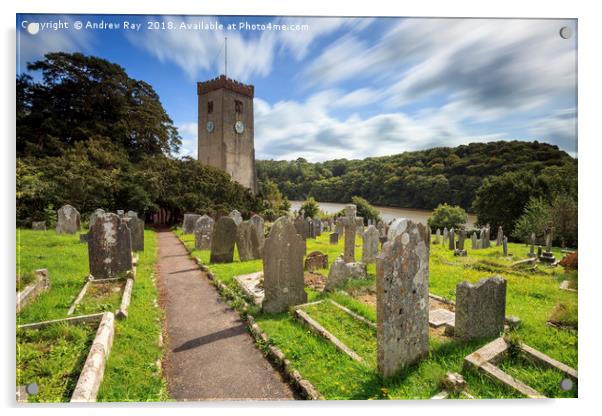 Stoke Gabriel Church Yard Acrylic by Andrew Ray