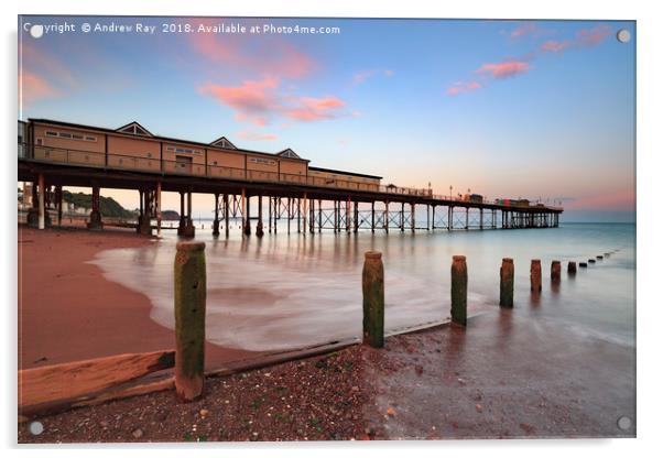 Teignmouth Pier at sunset Acrylic by Andrew Ray