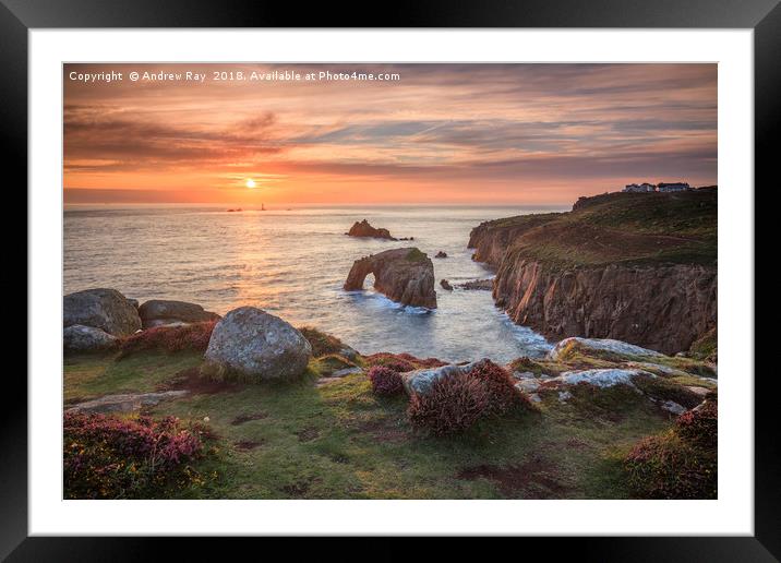 Towards the setting sun (Land's End) Framed Mounted Print by Andrew Ray