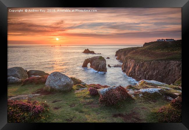 Towards the setting sun (Land's End) Framed Print by Andrew Ray