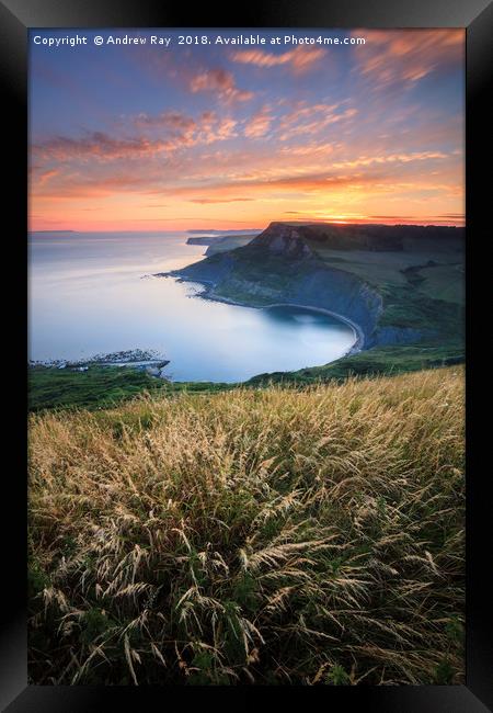 Sunset over Chapman's Pool by Andrew Ray Framed Print by Andrew Ray