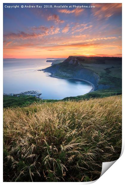 Sunset over Chapman's Pool by Andrew Ray Print by Andrew Ray