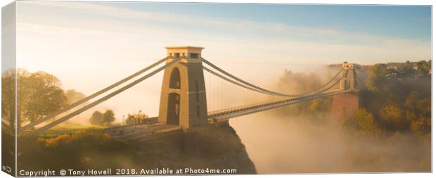 Clifton Suspension Bridge, Fog, Bristol, England Canvas Print by Tony Howell