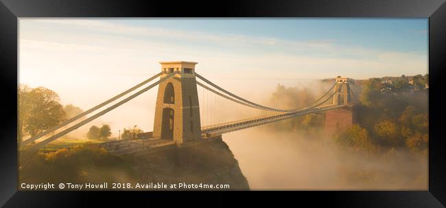 Clifton Suspension Bridge, Fog, Bristol, England Framed Print by Tony Howell