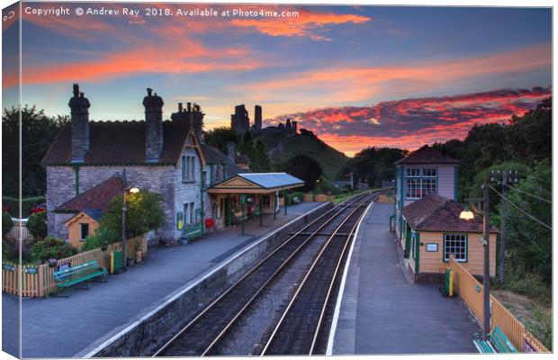 Sunset over Corfe Railway Station by Andrew Ray Canvas Print by Andrew Ray