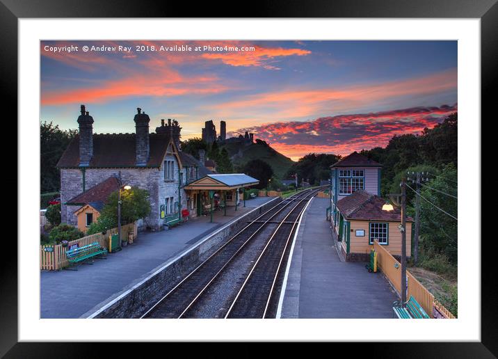 Sunset over Corfe Railway Station by Andrew Ray Framed Mounted Print by Andrew Ray