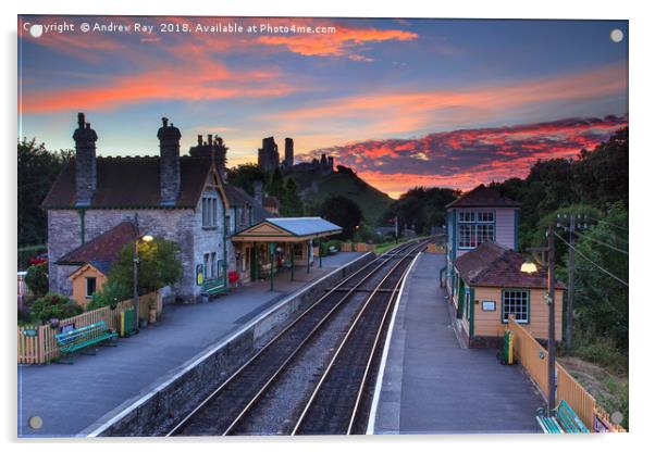 Sunset over Corfe Railway Station by Andrew Ray Acrylic by Andrew Ray