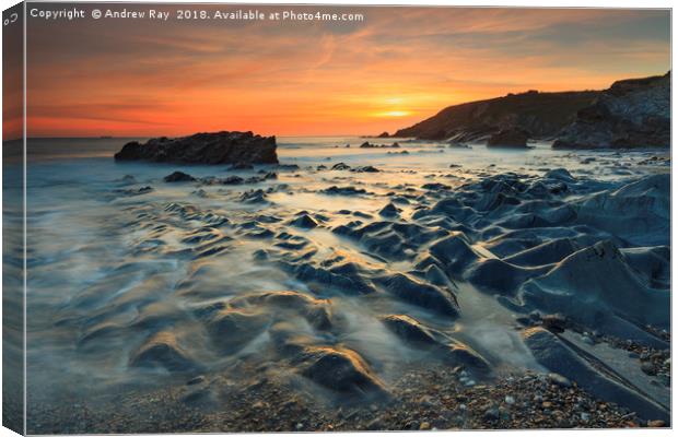 Sunset at Dollar Cove (Gunwalloe) Canvas Print by Andrew Ray