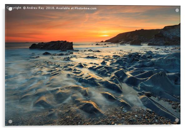 Sunset at Dollar Cove (Gunwalloe) Acrylic by Andrew Ray