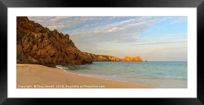 Porthcurno Beach, Treen Cliffs, Cornwall, England Framed Mounted Print by Tony Howell