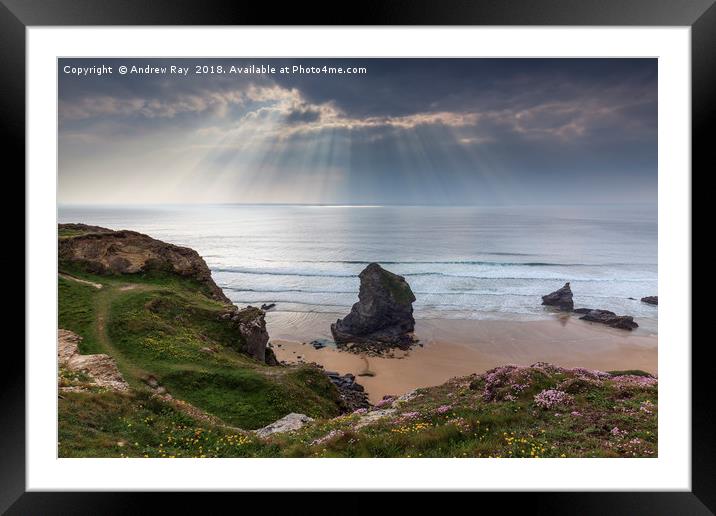 Lights Shafts (Bedruthan Steps) Framed Mounted Print by Andrew Ray