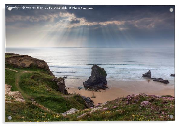 Lights Shafts (Bedruthan Steps) Acrylic by Andrew Ray
