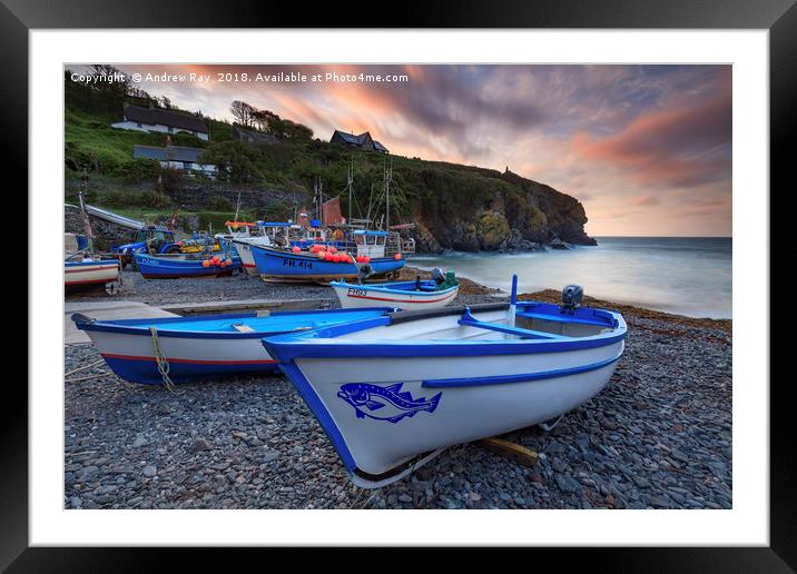Boats at Sunrise (Cadgwith) Framed Mounted Print by Andrew Ray