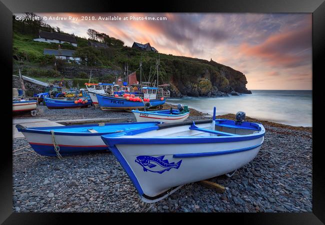 Boats at Sunrise (Cadgwith) Framed Print by Andrew Ray