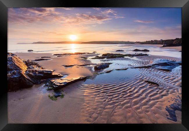 First Light on Harlyn Bay Beach Framed Print by Andrew Ray