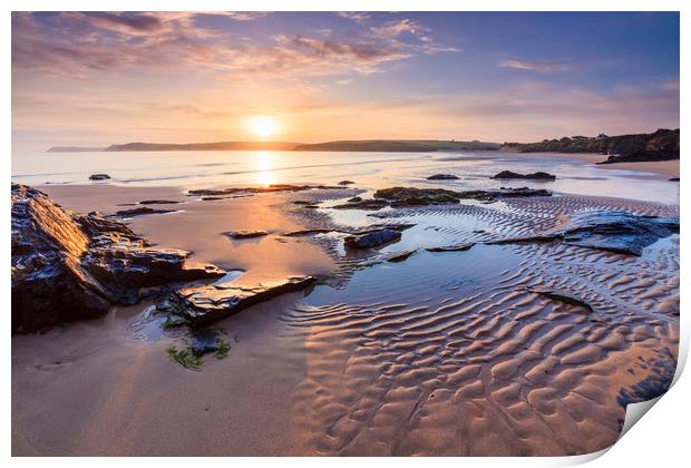 First Light on Harlyn Bay Beach Print by Andrew Ray