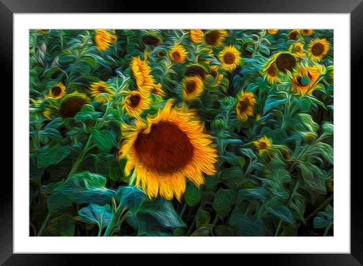 Van Gogh style Sunflowers Framed Mounted Print by Leighton Collins