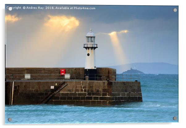 Light Shafts over Smeaton's Lighthouse (St Ives) Acrylic by Andrew Ray