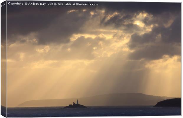 Light Shafts over Godrevy Lighthouse Canvas Print by Andrew Ray
