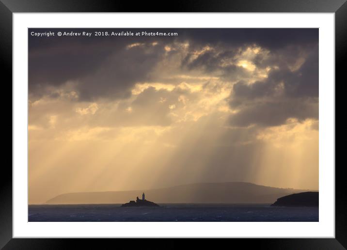 Light Shafts over Godrevy Lighthouse Framed Mounted Print by Andrew Ray
