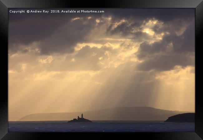 Light Shafts over Godrevy Lighthouse Framed Print by Andrew Ray