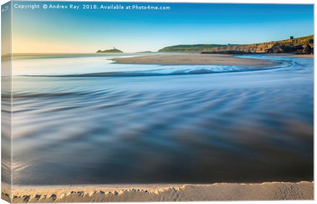 River Pattern on Gwithian Beach  Canvas Print by Andrew Ray