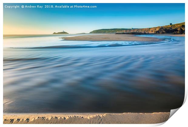 River Pattern on Gwithian Beach  Print by Andrew Ray