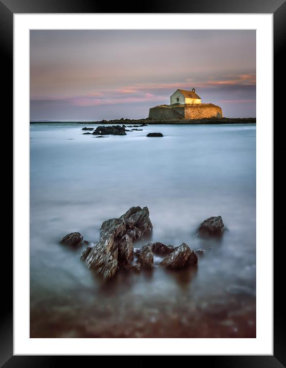 St Cwyfan's Church in the Sea, Anglesey Framed Mounted Print by David Griffiths