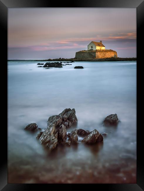 St Cwyfan's Church in the Sea, Anglesey Framed Print by David Griffiths